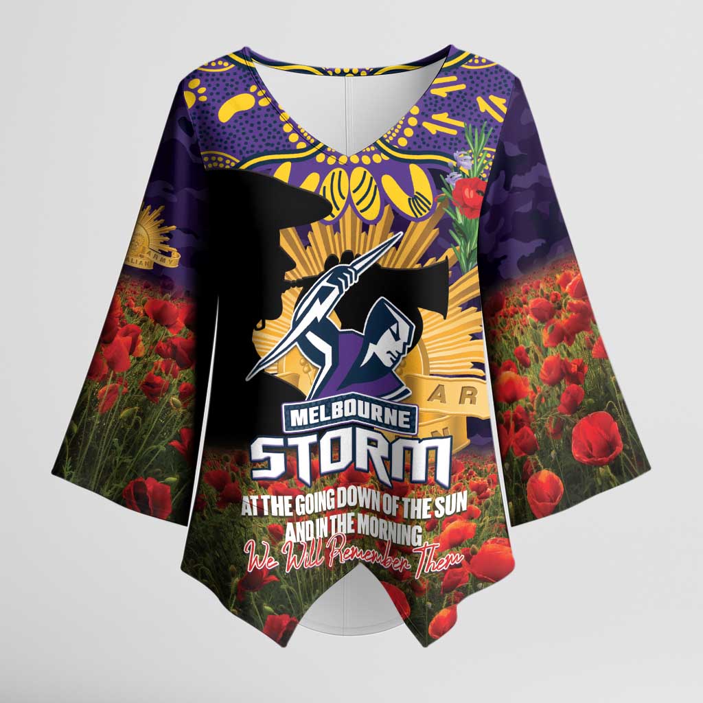 Personalised Melbourne Storm Rugby ANZAC Day Kimono Sleeve Blouse Last Post Poppy We Will Remember Them