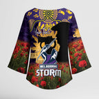Personalised Melbourne Storm Rugby ANZAC Day Kimono Sleeve Blouse Last Post Poppy We Will Remember Them