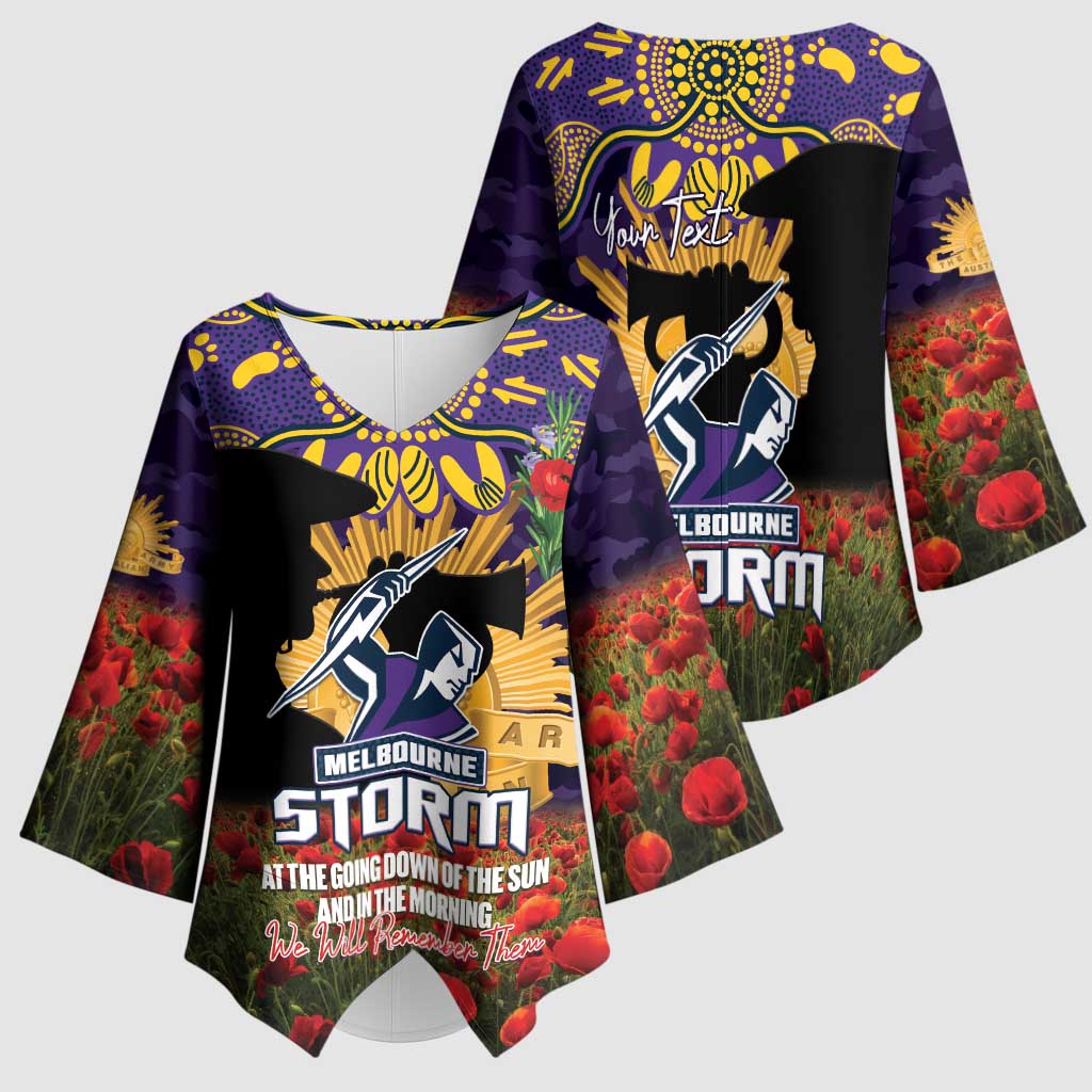 Personalised Melbourne Storm Rugby ANZAC Day Kimono Sleeve Blouse Last Post Poppy We Will Remember Them
