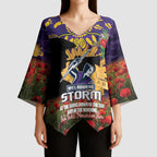 Personalised Melbourne Storm Rugby ANZAC Day Kimono Sleeve Blouse Last Post Poppy We Will Remember Them