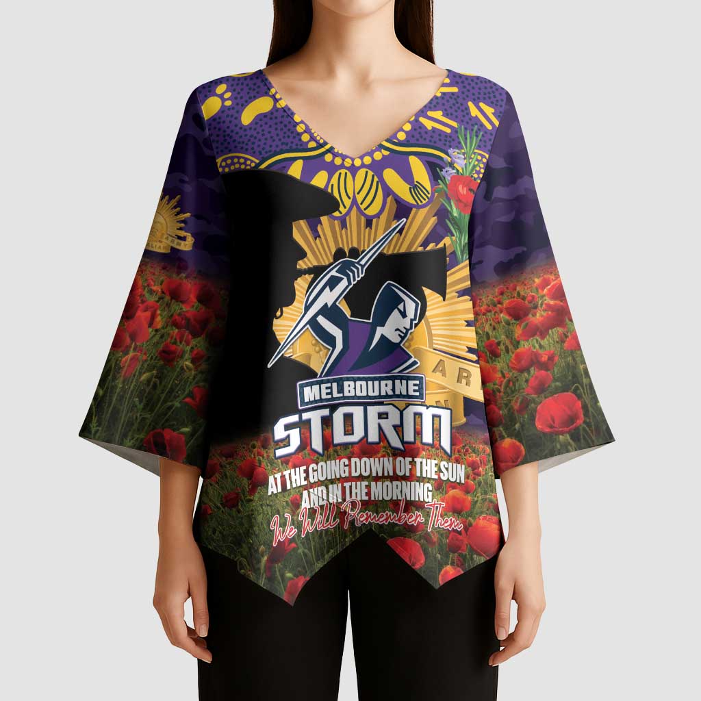 Personalised Melbourne Storm Rugby ANZAC Day Kimono Sleeve Blouse Last Post Poppy We Will Remember Them
