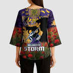 Personalised Melbourne Storm Rugby ANZAC Day Kimono Sleeve Blouse Last Post Poppy We Will Remember Them