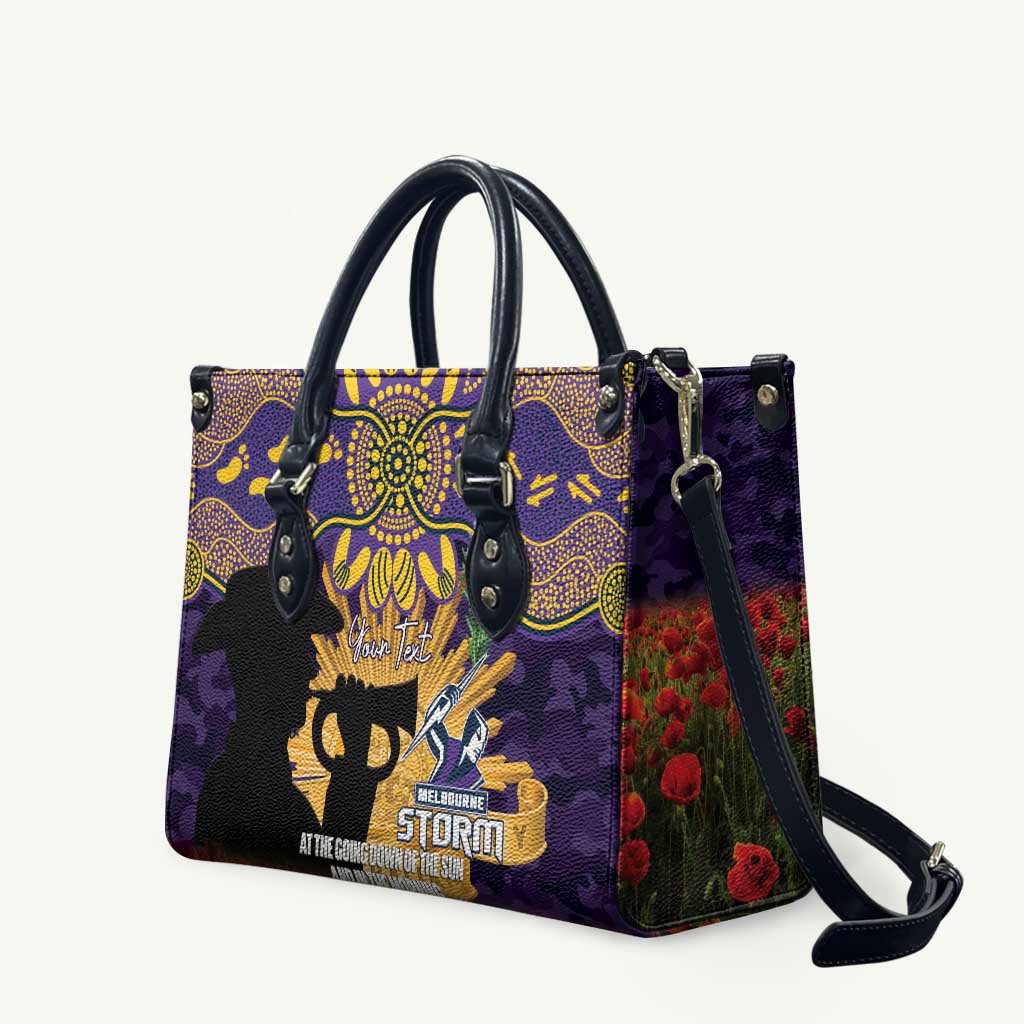 Personalised Melbourne Storm Rugby ANZAC Day Leather Bag Last Post Poppy We Will Remember Them