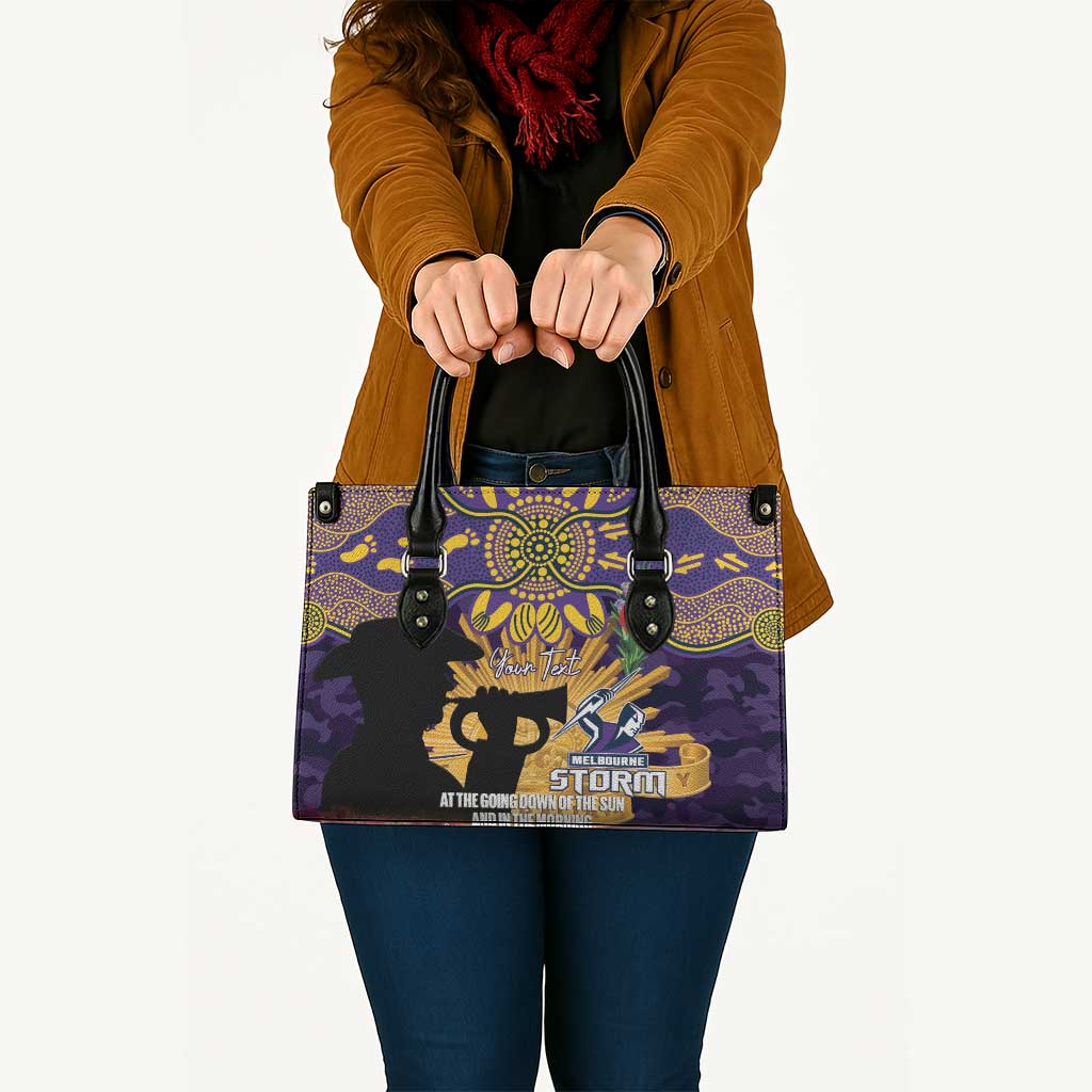Personalised Melbourne Storm Rugby ANZAC Day Leather Bag Last Post Poppy We Will Remember Them