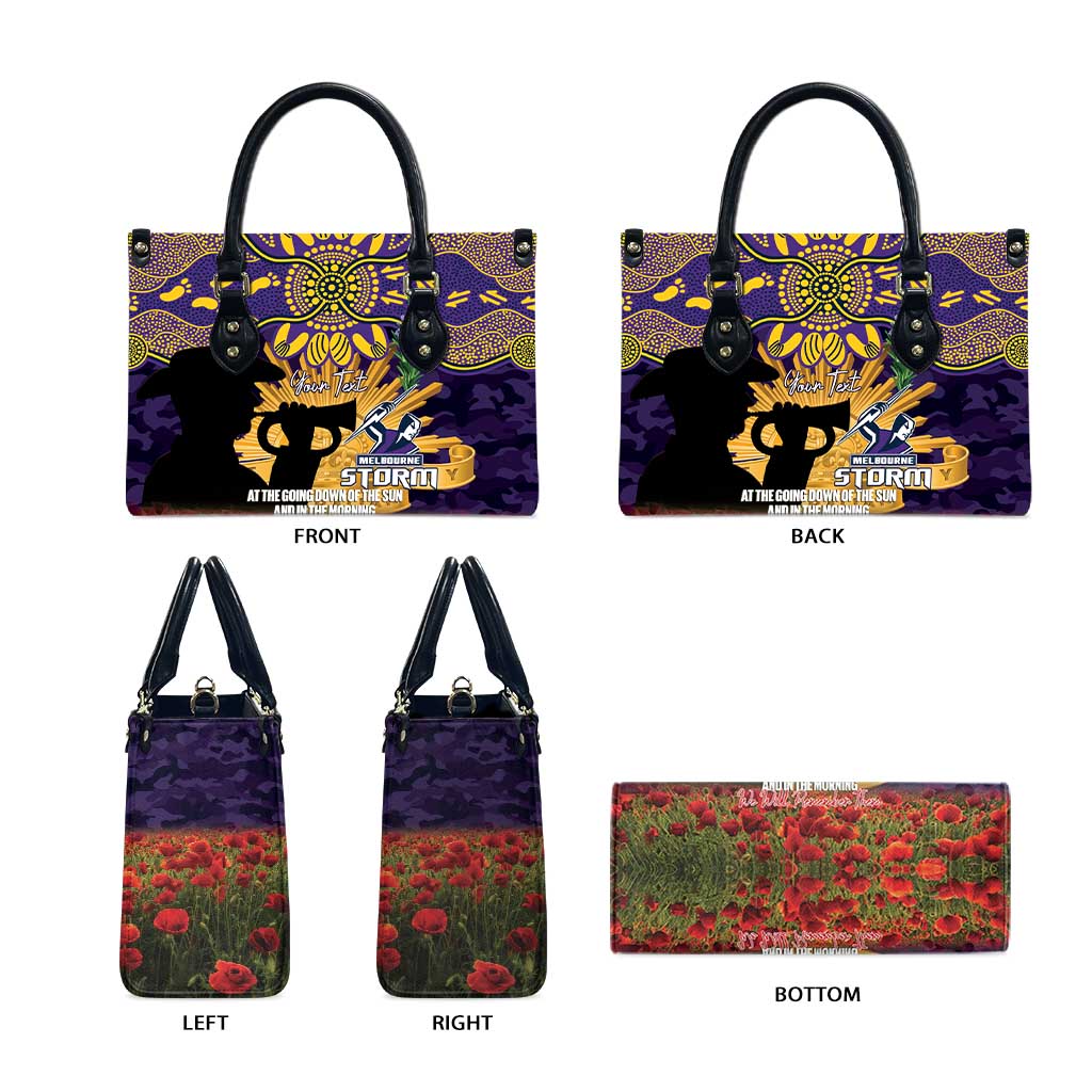 Personalised Melbourne Storm Rugby ANZAC Day Leather Bag Last Post Poppy We Will Remember Them