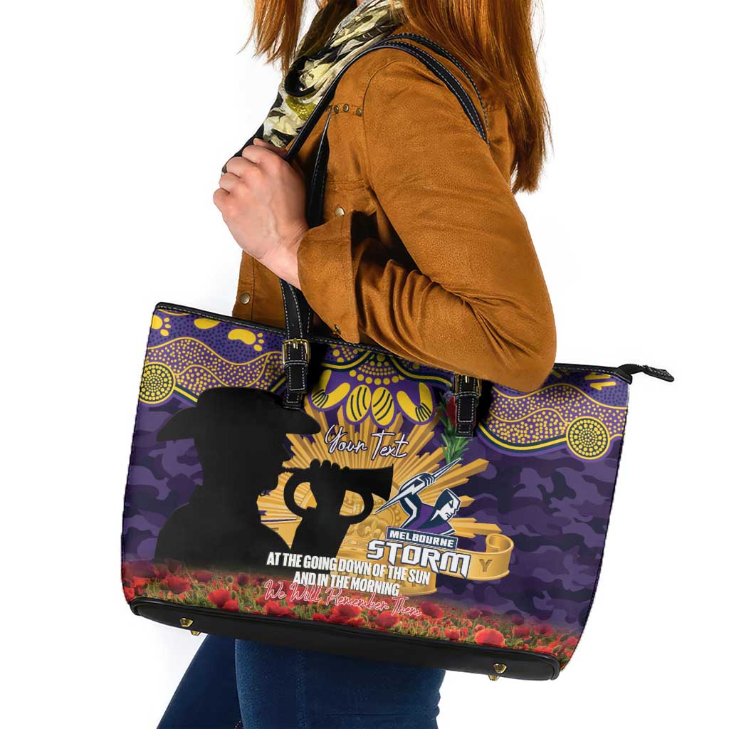 Personalised Melbourne Storm Rugby ANZAC Day Leather Tote Bag Last Post Poppy We Will Remember Them
