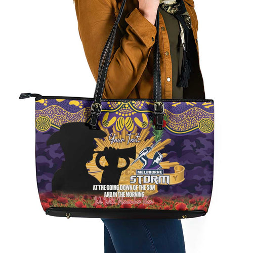 Personalised Melbourne Storm Rugby ANZAC Day Leather Tote Bag Last Post Poppy We Will Remember Them