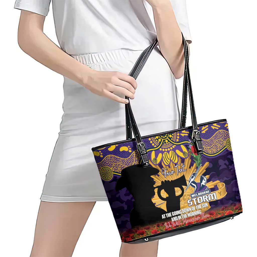 Personalised Melbourne Storm Rugby ANZAC Day Leather Tote Bag Last Post Poppy We Will Remember Them