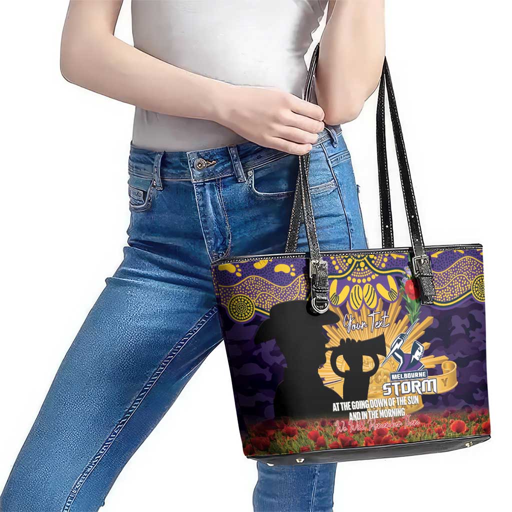 Personalised Melbourne Storm Rugby ANZAC Day Leather Tote Bag Last Post Poppy We Will Remember Them