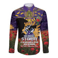 Personalised Melbourne Storm Rugby ANZAC Day Long Sleeve Button Shirt Last Post Poppy We Will Remember Them