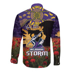 Personalised Melbourne Storm Rugby ANZAC Day Long Sleeve Button Shirt Last Post Poppy We Will Remember Them
