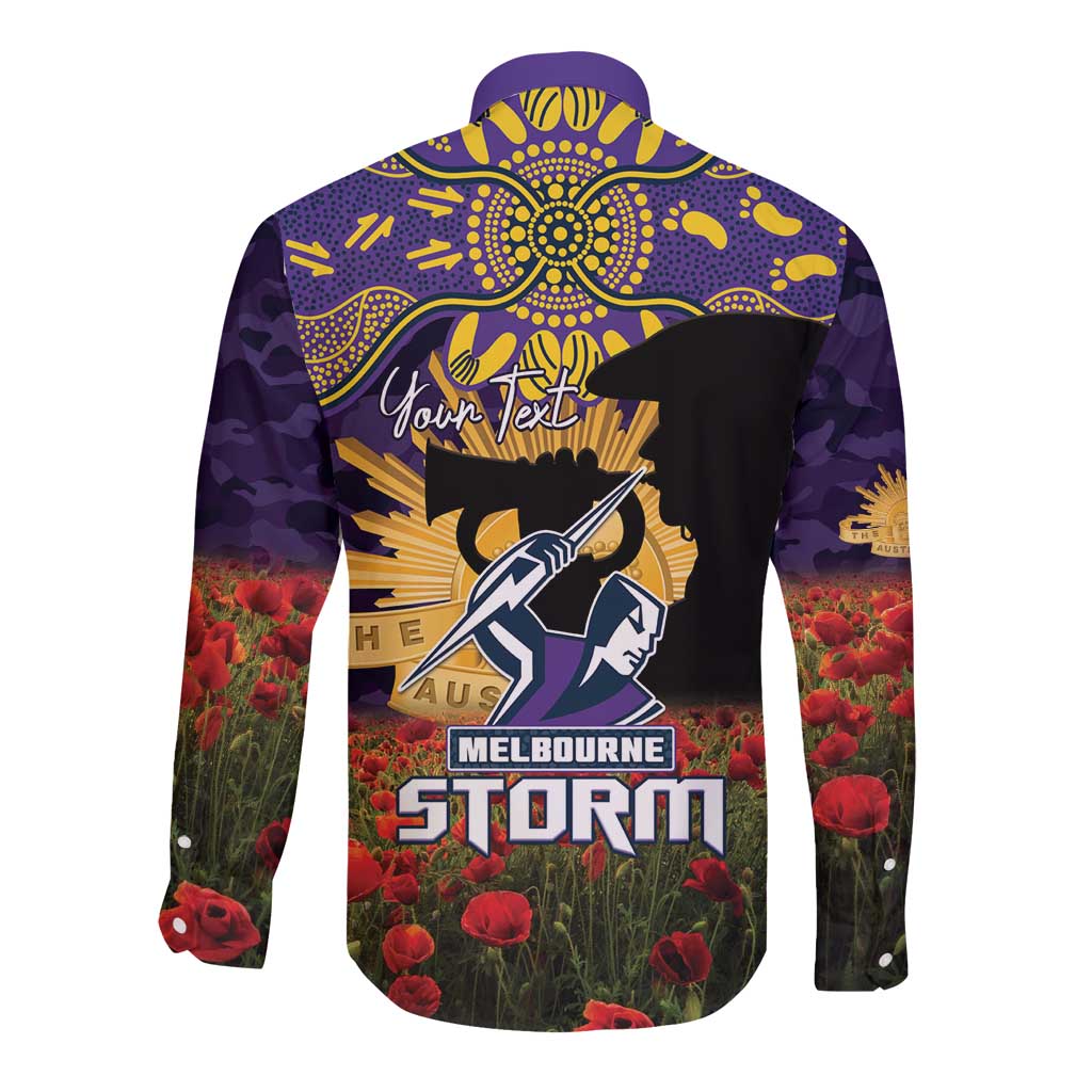 Personalised Melbourne Storm Rugby ANZAC Day Long Sleeve Button Shirt Last Post Poppy We Will Remember Them
