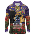 Personalised Melbourne Storm Rugby ANZAC Day Long Sleeve Polo Shirt Last Post Poppy We Will Remember Them