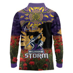 Personalised Melbourne Storm Rugby ANZAC Day Long Sleeve Polo Shirt Last Post Poppy We Will Remember Them