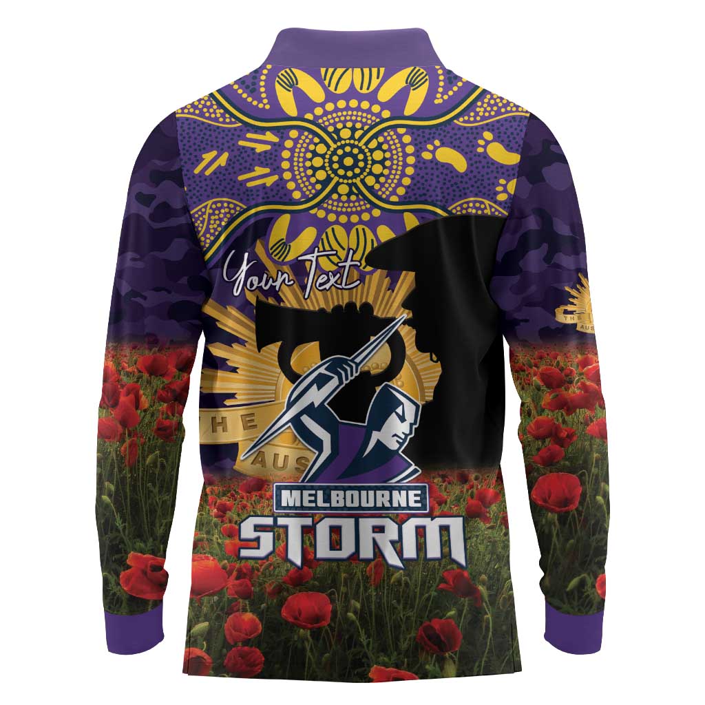 Personalised Melbourne Storm Rugby ANZAC Day Long Sleeve Polo Shirt Last Post Poppy We Will Remember Them
