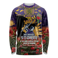 Personalised Melbourne Storm Rugby ANZAC Day Long Sleeve Shirt Last Post Poppy We Will Remember Them