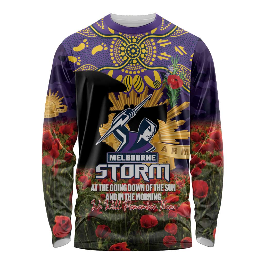 Personalised Melbourne Storm Rugby ANZAC Day Long Sleeve Shirt Last Post Poppy We Will Remember Them