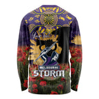Personalised Melbourne Storm Rugby ANZAC Day Long Sleeve Shirt Last Post Poppy We Will Remember Them