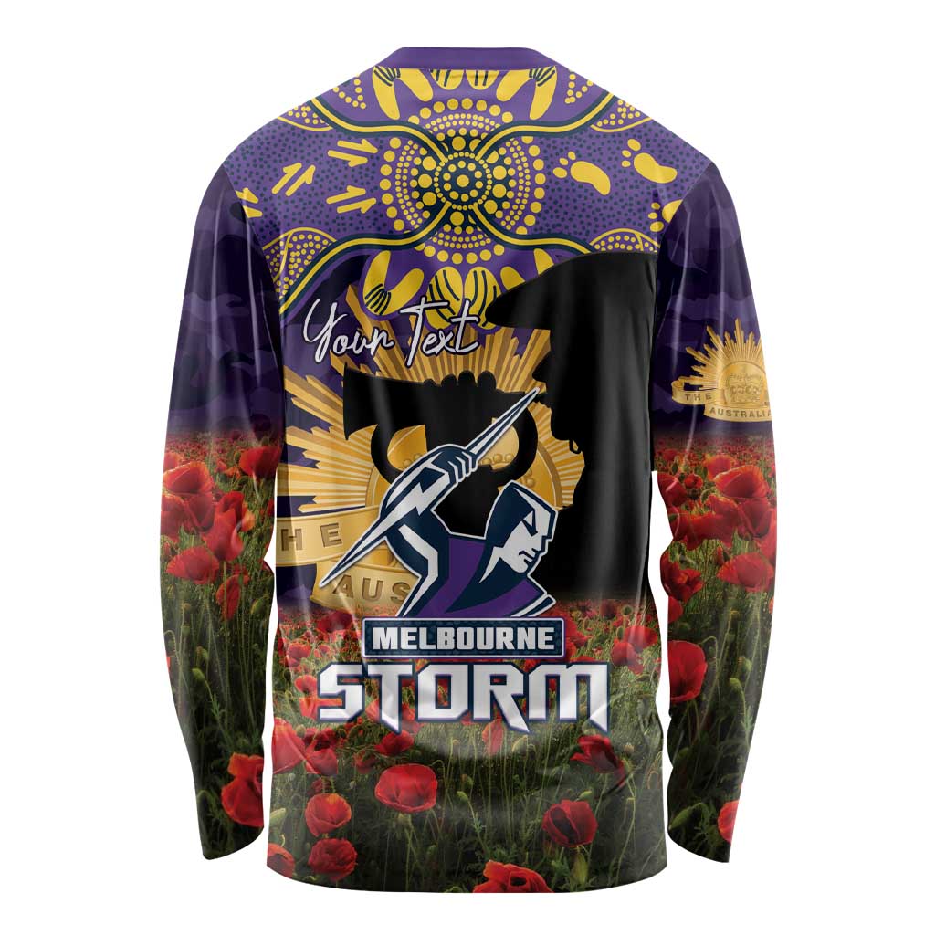 Personalised Melbourne Storm Rugby ANZAC Day Long Sleeve Shirt Last Post Poppy We Will Remember Them