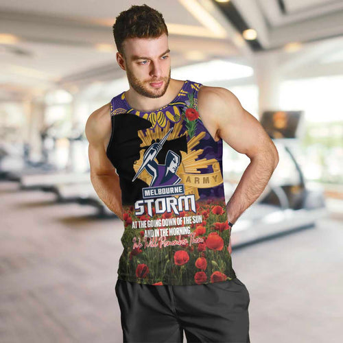 Personalised Melbourne Storm Rugby ANZAC Day Men Tank Top Last Post Poppy We Will Remember Them