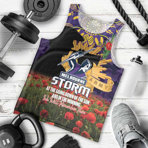 Personalised Melbourne Storm Rugby ANZAC Day Men Tank Top Last Post Poppy We Will Remember Them