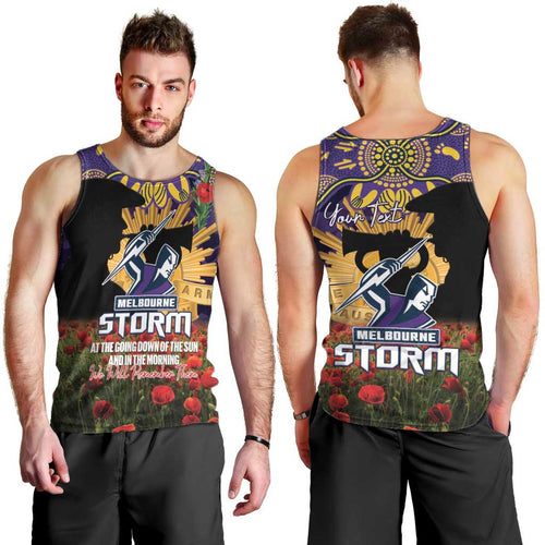 Personalised Melbourne Storm Rugby ANZAC Day Men Tank Top Last Post Poppy We Will Remember Them