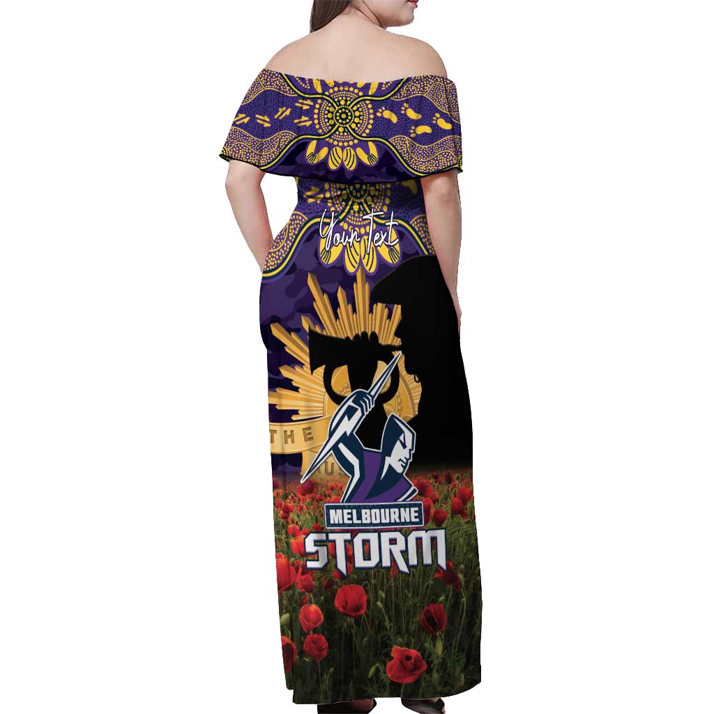 Personalised Melbourne Storm Rugby ANZAC Day Off Shoulder Maxi Dress Last Post Poppy We Will Remember Them