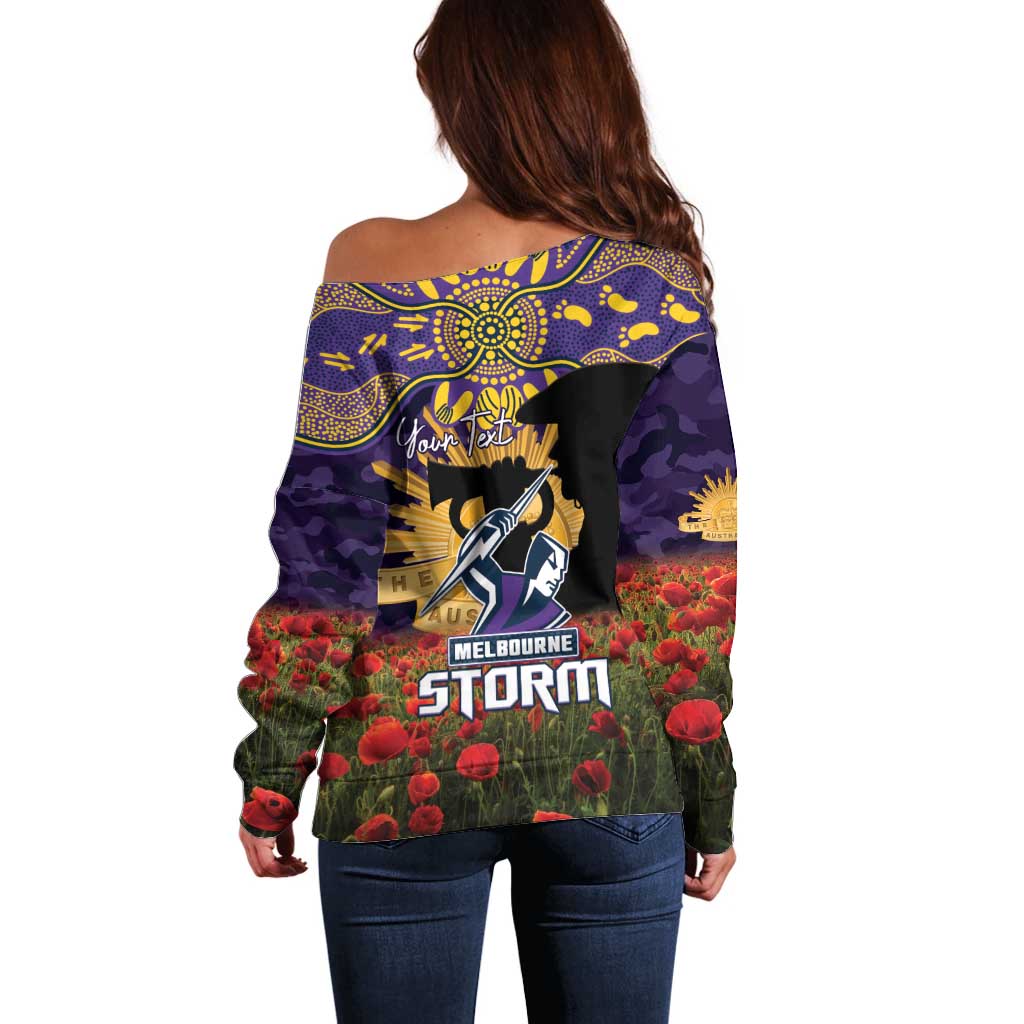 Personalised Melbourne Storm Rugby ANZAC Day Off Shoulder Sweater Last Post Poppy We Will Remember Them
