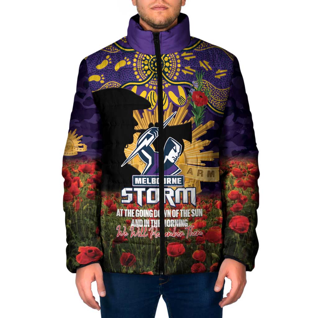 Personalised Melbourne Storm Rugby ANZAC Day Padded Jacket Last Post Poppy We Will Remember Them