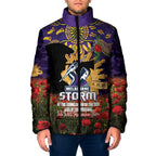 Personalised Melbourne Storm Rugby ANZAC Day Padded Jacket Last Post Poppy We Will Remember Them