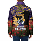 Personalised Melbourne Storm Rugby ANZAC Day Padded Jacket Last Post Poppy We Will Remember Them