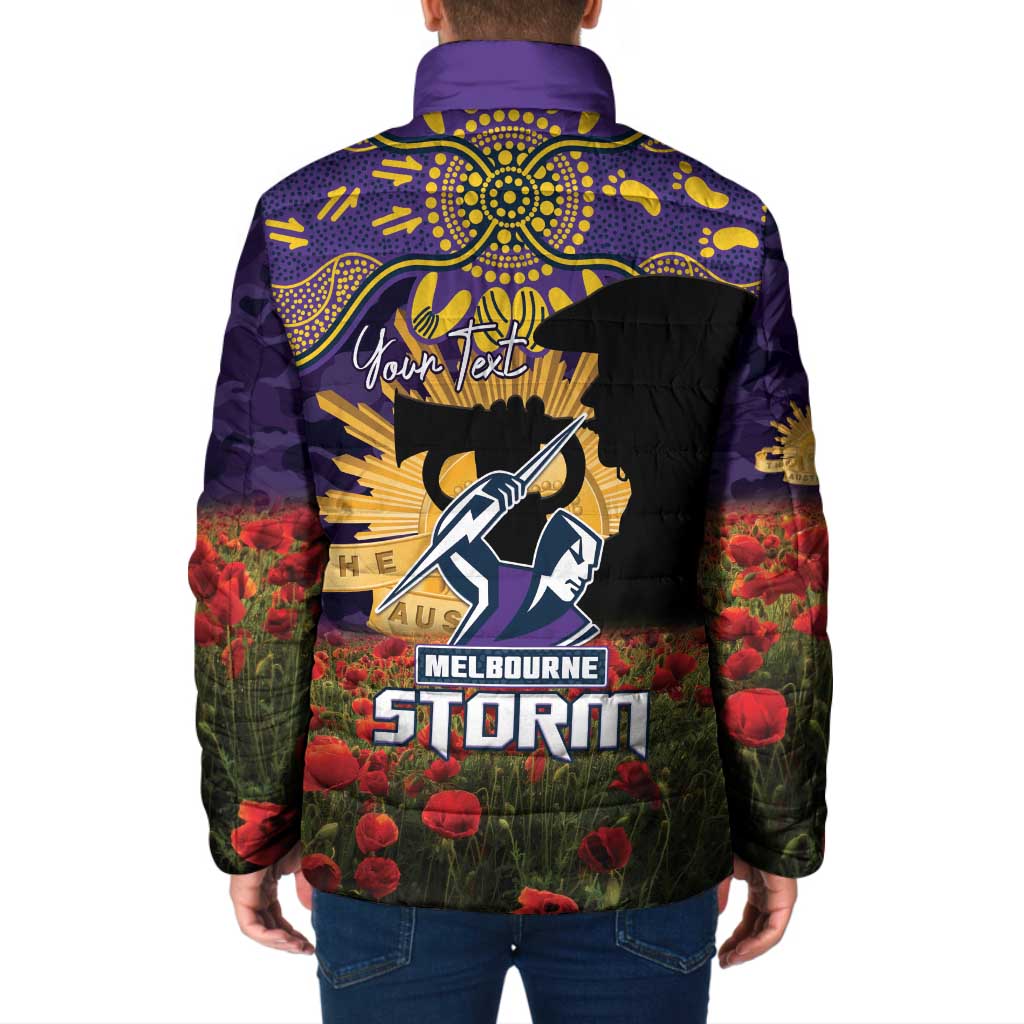 Personalised Melbourne Storm Rugby ANZAC Day Padded Jacket Last Post Poppy We Will Remember Them