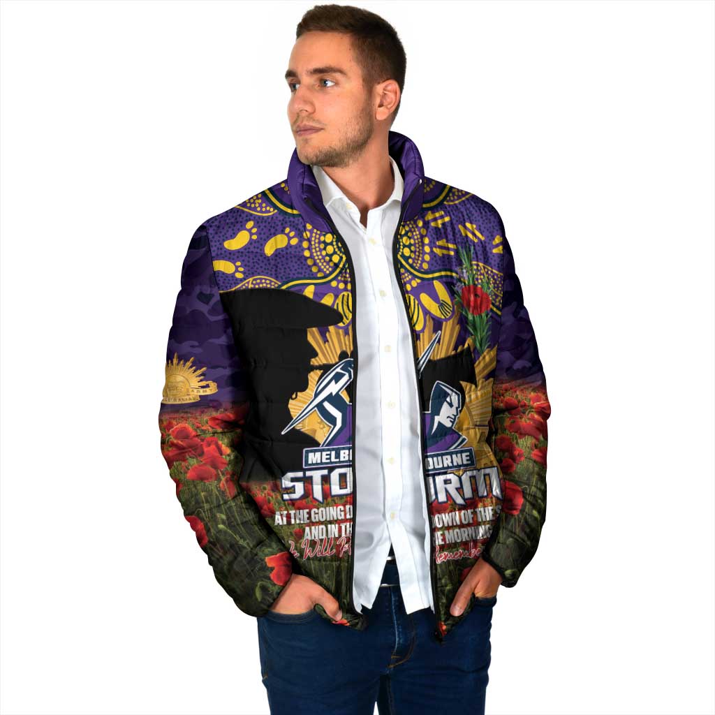 Personalised Melbourne Storm Rugby ANZAC Day Padded Jacket Last Post Poppy We Will Remember Them