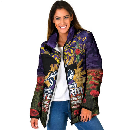 Personalised Melbourne Storm Rugby ANZAC Day Padded Jacket Last Post Poppy We Will Remember Them
