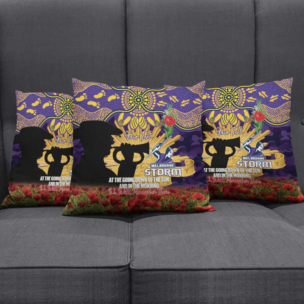 Personalised Melbourne Storm Rugby ANZAC Day Pillow Cover Last Post Poppy We Will Remember Them