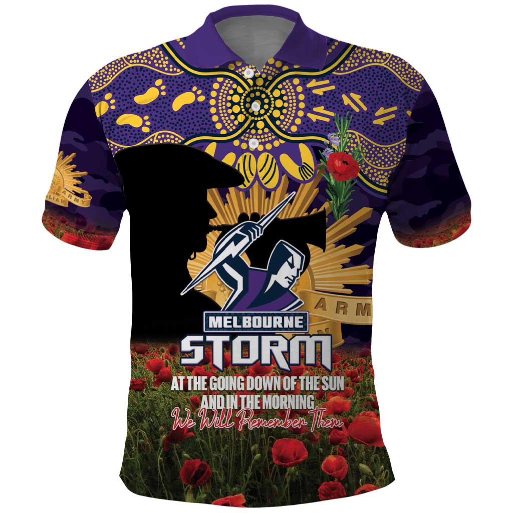 Personalised Melbourne Storm Rugby ANZAC Day Polo Shirt Last Post Poppy We Will Remember Them