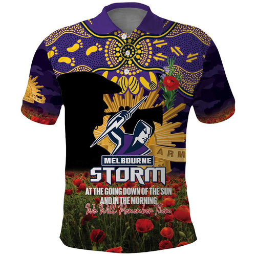 Personalised Melbourne Storm Rugby ANZAC Day Polo Shirt Last Post Poppy We Will Remember Them