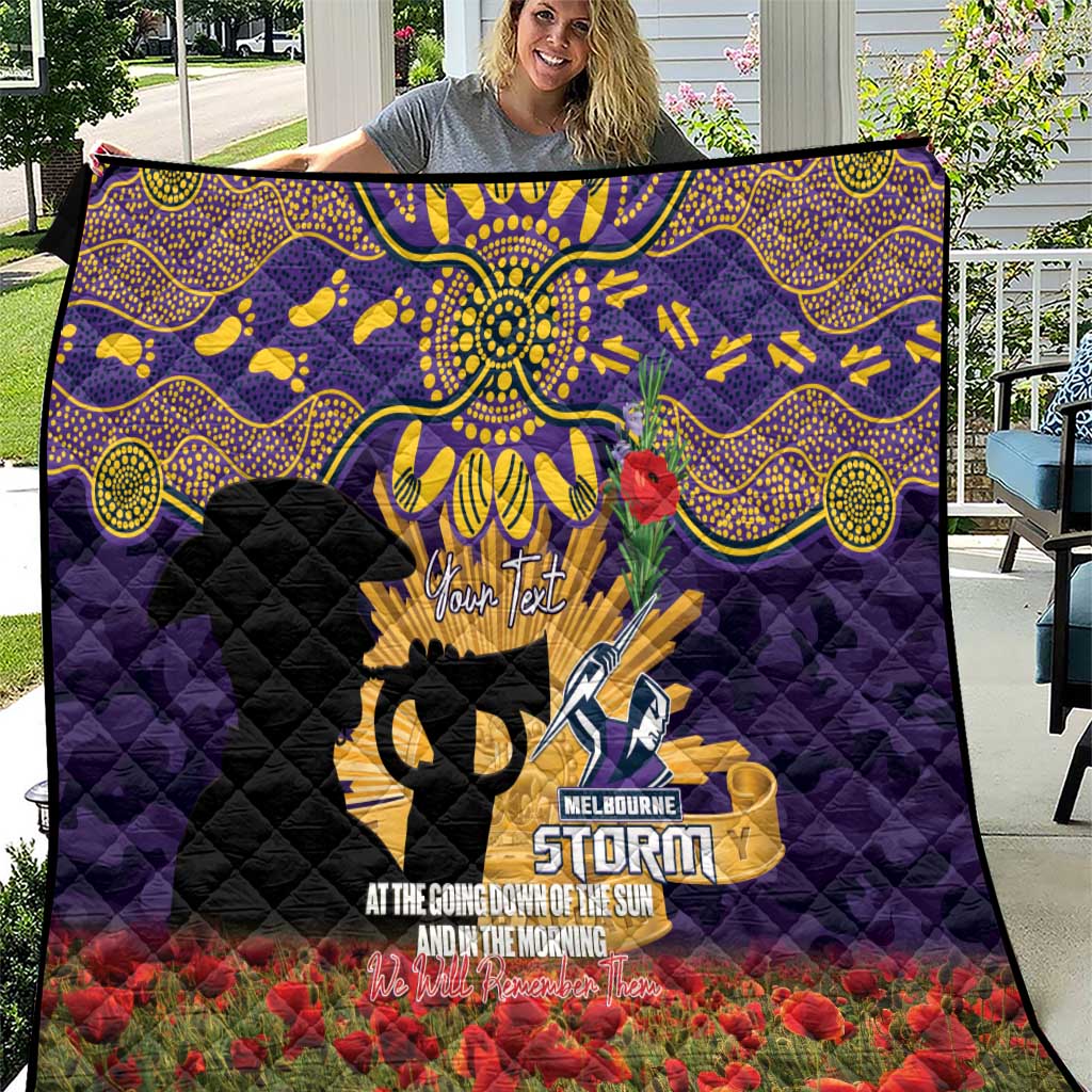 Personalised Melbourne Storm Rugby ANZAC Day Quilt Last Post Poppy We Will Remember Them