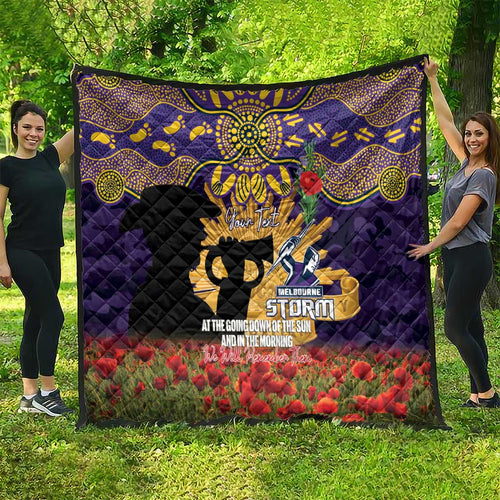 Personalised Melbourne Storm Rugby ANZAC Day Quilt Last Post Poppy We Will Remember Them