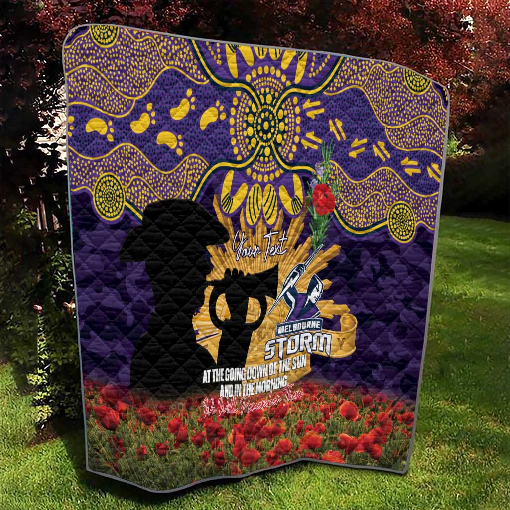 Personalised Melbourne Storm Rugby ANZAC Day Quilt Last Post Poppy We Will Remember Them
