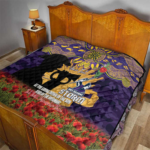 Personalised Melbourne Storm Rugby ANZAC Day Quilt Last Post Poppy We Will Remember Them