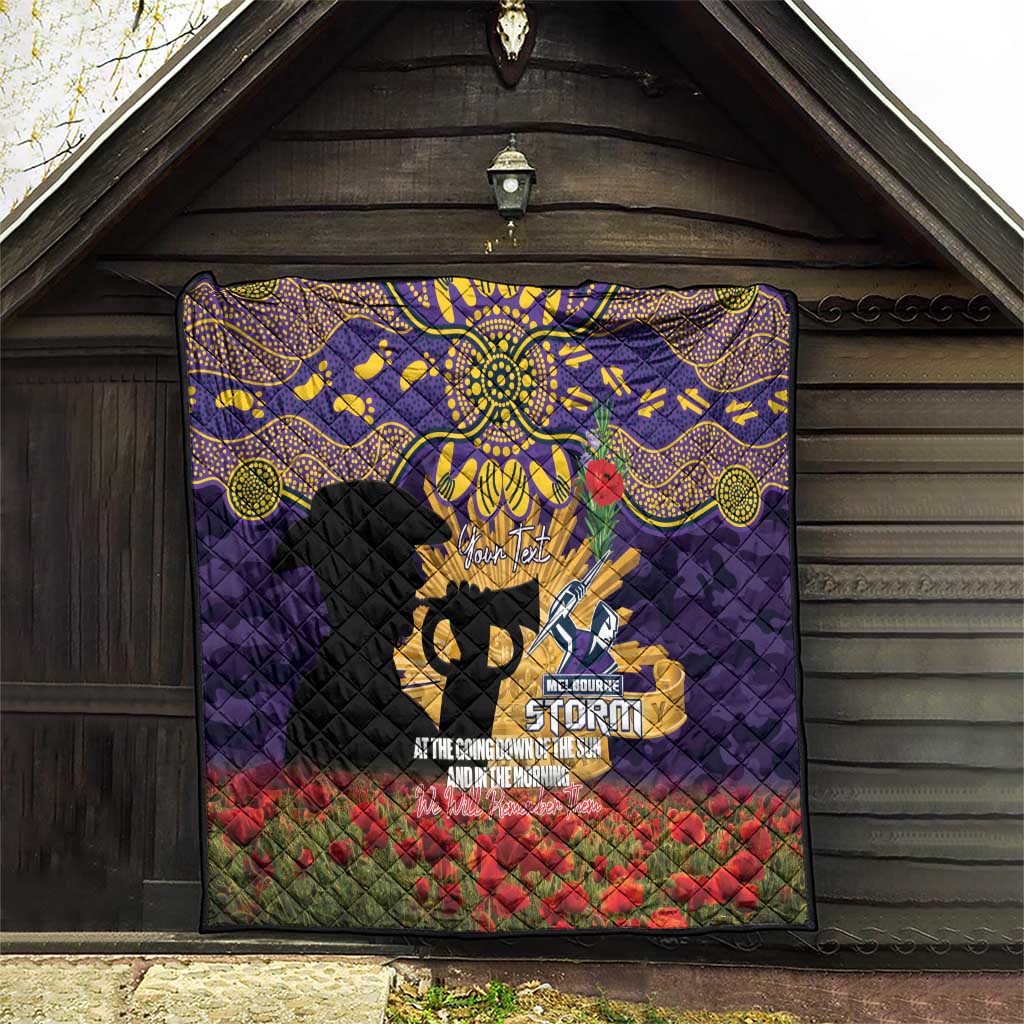 Personalised Melbourne Storm Rugby ANZAC Day Quilt Last Post Poppy We Will Remember Them