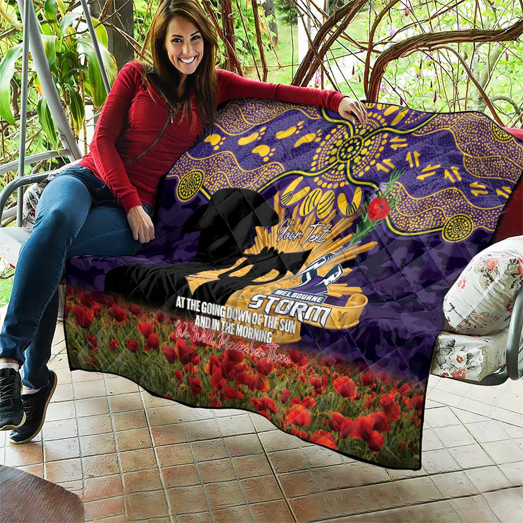 Personalised Melbourne Storm Rugby ANZAC Day Quilt Last Post Poppy We Will Remember Them