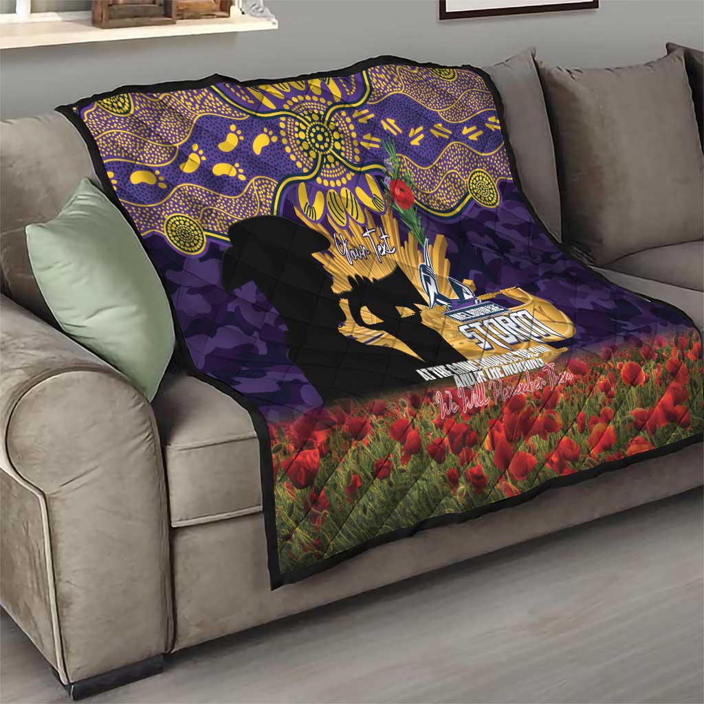 Personalised Melbourne Storm Rugby ANZAC Day Quilt Last Post Poppy We Will Remember Them