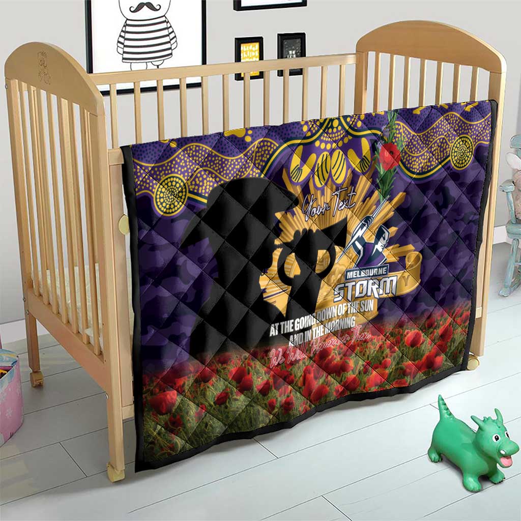 Personalised Melbourne Storm Rugby ANZAC Day Quilt Last Post Poppy We Will Remember Them
