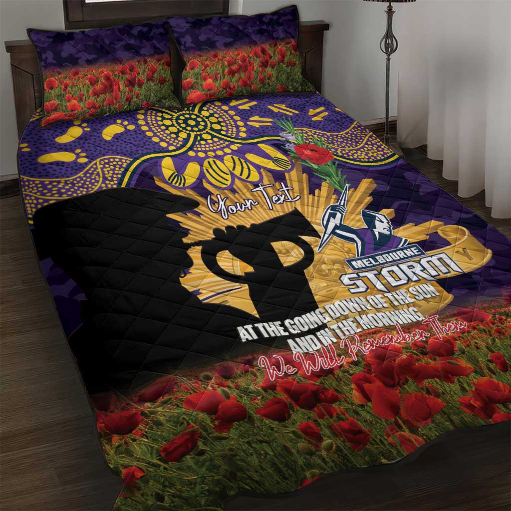 Personalised Melbourne Storm Rugby ANZAC Day Quilt Bed Set Last Post Poppy We Will Remember Them