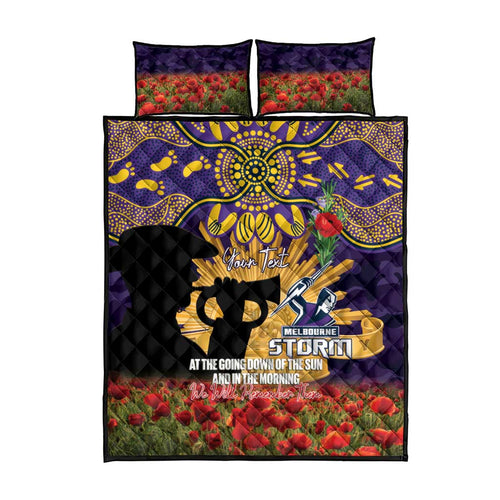 Personalised Melbourne Storm Rugby ANZAC Day Quilt Bed Set Last Post Poppy We Will Remember Them