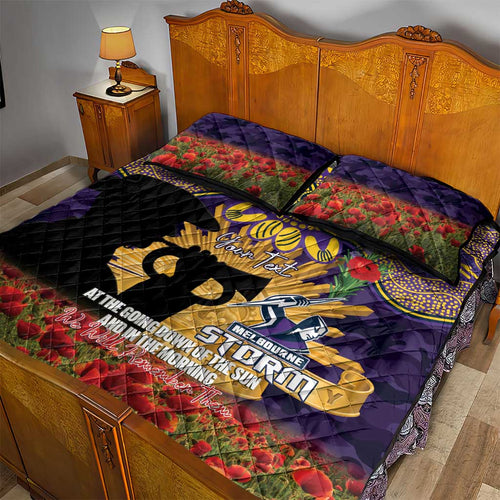 Personalised Melbourne Storm Rugby ANZAC Day Quilt Bed Set Last Post Poppy We Will Remember Them