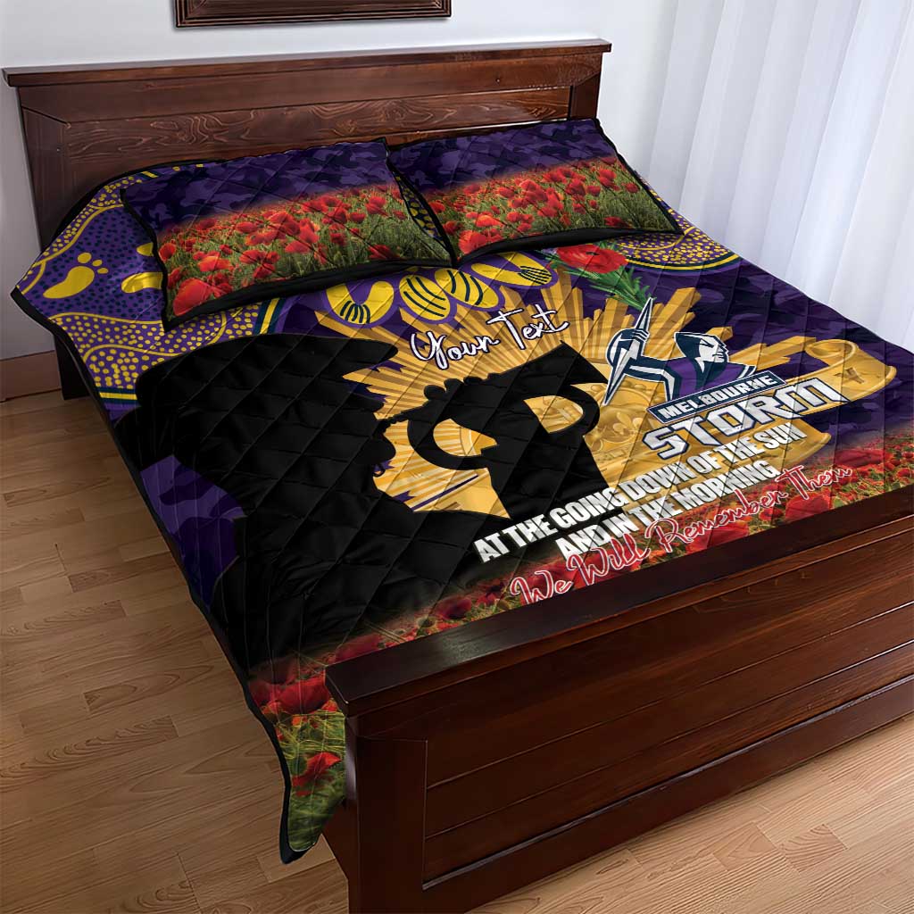 Personalised Melbourne Storm Rugby ANZAC Day Quilt Bed Set Last Post Poppy We Will Remember Them