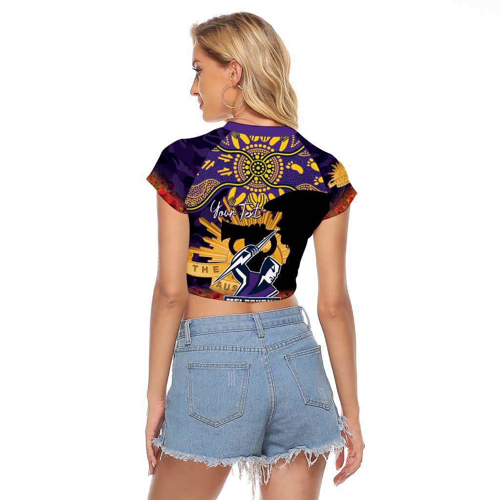 Personalised Melbourne Storm Rugby ANZAC Day Raglan Cropped T Shirt Last Post Poppy We Will Remember Them